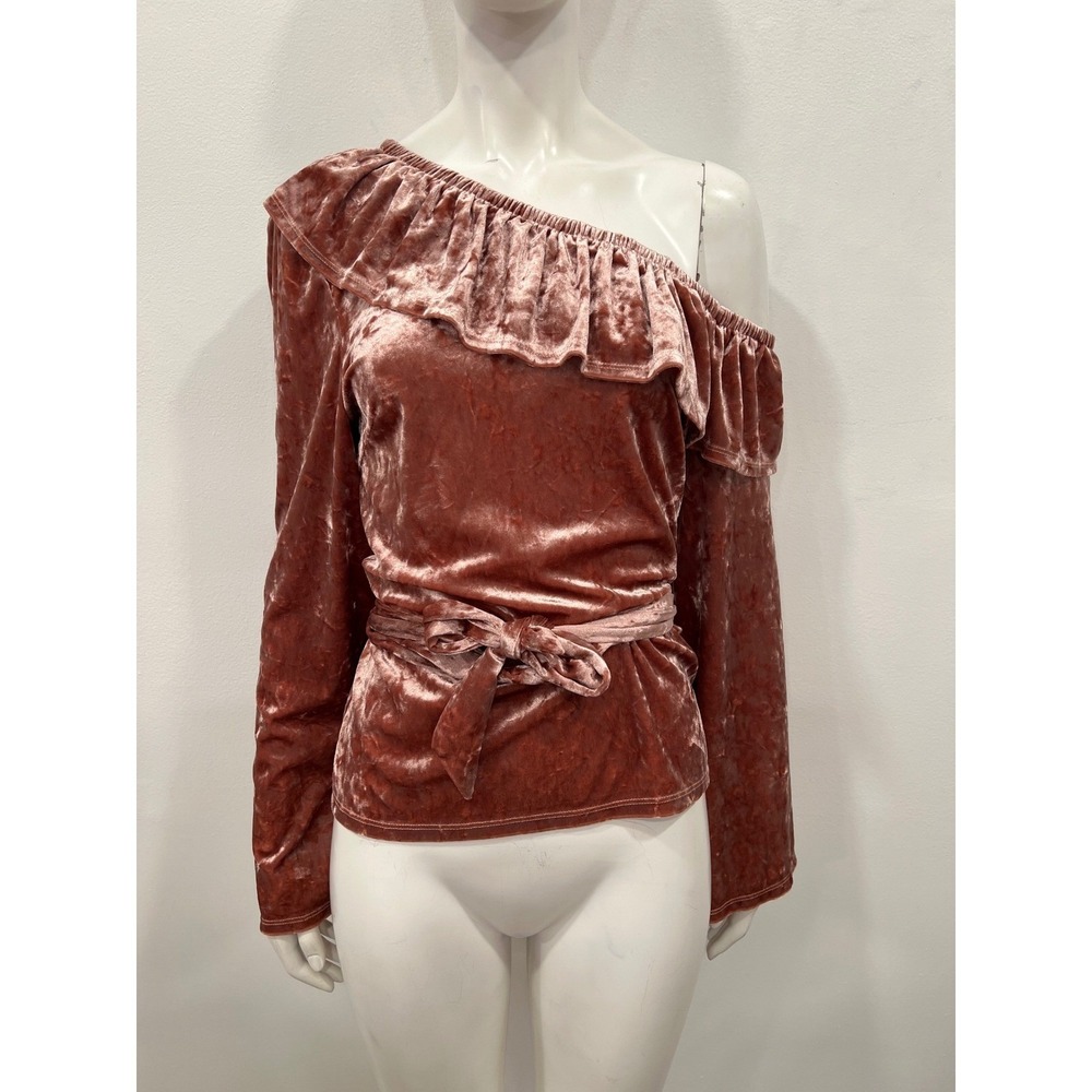Stylestalker Ruffle Top Womens Medium Rose Pink Crushed Velvet Off Shoulder